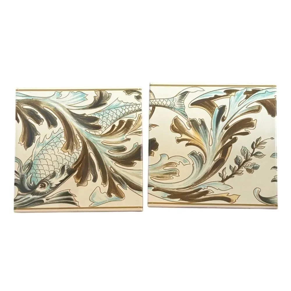 Original Style Fish Frieze Tile Set 2 Decorative 6x6 Wall Tiles England